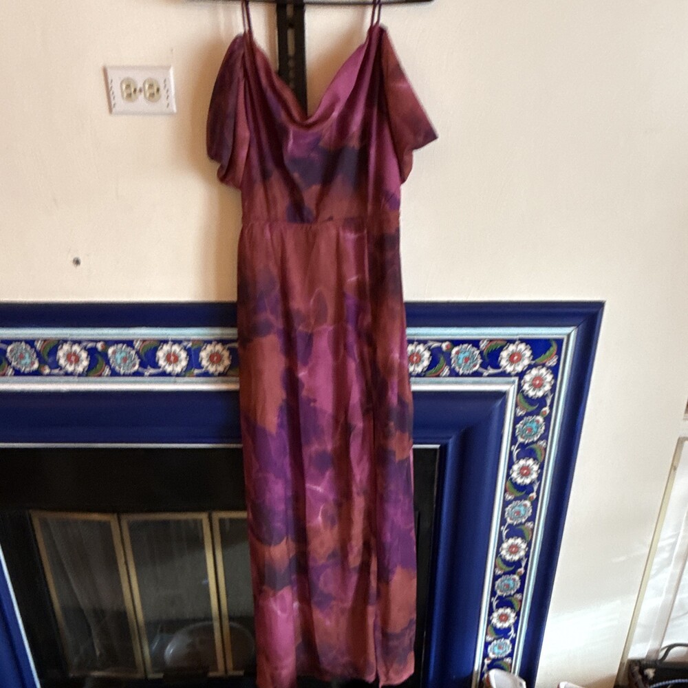 Showpo Keira Maxi Dress Long Purple Floral Cowl Neck Strappy US 8 Formal